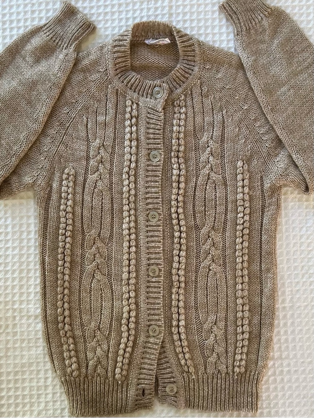 Vintage Knit Cardigan Sweater Textured Cable Knit Neutral Fall Coastal
